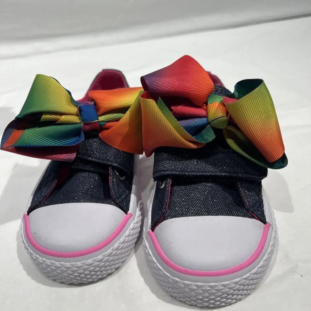 Nickelodeon JoJo Siwa Rainbow‎ Bow Glitter Denim Shoes Low Top Girls Size 8